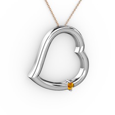 Kalpli Tektaş Kolye - Sitrin 8 ayar beyaz altın kolye (40 cm rose altın rolo zincir) #1hfs347