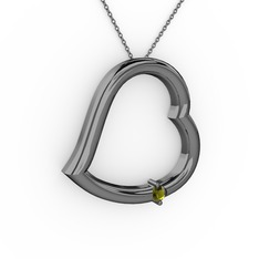 Peridot 925 ayar siyah rodyum kaplama gümüş kolye (40 cm gümüş rolo zincir)