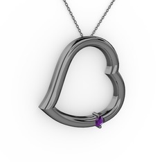 Kalpli Tektaş Kolye - Ametist 925 ayar siyah rodyum kaplama gümüş kolye (40 cm gümüş rolo zincir) #1izmeu6