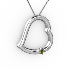 Kalpli Tektaş Kolye - Peridot 18 ayar beyaz altın kolye (40 cm gümüş rolo zincir) #1lrg71