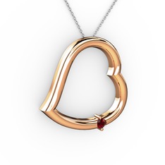Kalpli Tektaş Kolye - Garnet 8 ayar rose altın kolye (40 cm gümüş rolo zincir) #1nbkxo5