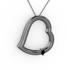 Kalpli Tektaş Kolye - Siyah zirkon 925 ayar siyah rodyum kaplama gümüş kolye (40 cm gümüş rolo zincir) #1oacua1