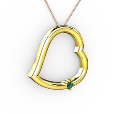 Kalpli Tektaş Kolye - Yeşil kuvars 14 ayar altın kolye (40 cm rose altın rolo zincir) #1puxr8z