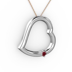 Kalpli Tektaş Kolye - Kök yakut 8 ayar beyaz altın kolye (40 cm rose altın rolo zincir) #1r1ojas