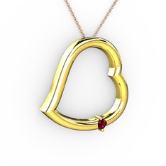 Kalpli Tektaş Kolye - Rodolit garnet 14 ayar altın kolye (40 cm rose altın rolo zincir) #1u70wqm