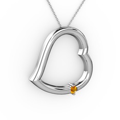 Kalpli Tektaş Kolye - Sitrin 18 ayar beyaz altın kolye (40 cm gümüş rolo zincir) #1vh8s98