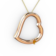 Kalpli Tektaş Kolye - Sitrin 8 ayar rose altın kolye (40 cm altın rolo zincir) #4xyecx