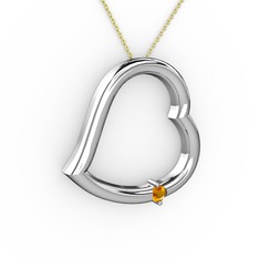 Kalpli Tektaş Kolye - Sitrin 18 ayar beyaz altın kolye (40 cm gümüş rolo zincir) #5lmk63