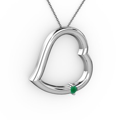 Kalpli Tektaş Kolye - Kök zümrüt 8 ayar beyaz altın kolye (40 cm gümüş rolo zincir) #8qbypz