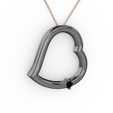 Kalpli Tektaş Kolye - Siyah zirkon 925 ayar siyah rodyum kaplama gümüş kolye (40 cm rose altın rolo zincir) #9pe6cy