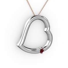 Kalpli Tektaş Kolye - Garnet 8 ayar beyaz altın kolye (40 cm rose altın rolo zincir) #9ze1b