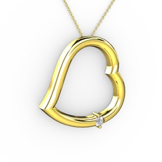 Kalpli Tektaş Kolye - Beyaz zirkon 8 ayar altın kolye (40 cm gümüş rolo zincir) #a61h0q
