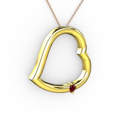 Kalpli Tektaş Kolye - Garnet 14 ayar altın kolye (40 cm rose altın rolo zincir) #a9xmim