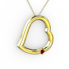 Kalpli Tektaş Kolye - Garnet 14 ayar altın kolye (40 cm altın rolo zincir) #de313l