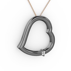 Kalpli Tektaş Kolye - Pırlanta 925 ayar siyah rodyum kaplama gümüş kolye (0.036 karat, 40 cm rose altın rolo zincir) #dfolx9
