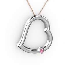 Pembe kuvars 925 ayar gümüş kolye (40 cm rose altın rolo zincir)