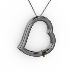 Kalpli Tektaş Kolye - Dumanlı kuvars 925 ayar siyah rodyum kaplama gümüş kolye (40 cm gümüş rolo zincir) #iy1ven