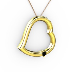 Kalpli Tektaş Kolye - Siyah zirkon 8 ayar altın kolye (40 cm rose altın rolo zincir) #k81l61