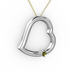 Kalpli Tektaş Kolye - Peridot 8 ayar beyaz altın kolye (40 cm altın rolo zincir) #liu1qa