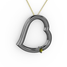 Kalpli Tektaş Kolye - Peridot 925 ayar siyah rodyum kaplama gümüş kolye (40 cm altın rolo zincir) #mmzn3y