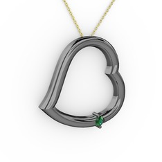 Kalpli Tektaş Kolye - Yeşil kuvars 925 ayar siyah rodyum kaplama gümüş kolye (40 cm altın rolo zincir) #ow4kih