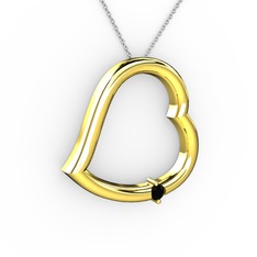 Kalpli Tektaş Kolye - Siyah zirkon 18 ayar altın kolye (40 cm beyaz altın rolo zincir) #q8hvmr