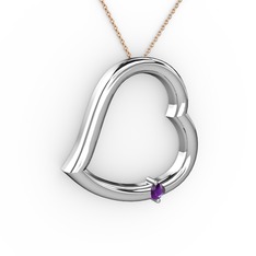 Ametist 14 ayar beyaz altın kolye (40 cm rose altın rolo zincir)