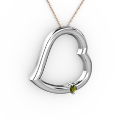Kalpli Tektaş Kolye - Peridot 14 ayar beyaz altın kolye (40 cm rose altın rolo zincir) #qnlxph