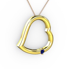 Kalpli Tektaş Kolye - Lab safir 8 ayar altın kolye (40 cm gümüş rolo zincir) #t2ya4b