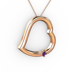 Kalpli Tektaş Kolye - Ametist 925 ayar rose altın kaplama gümüş kolye (40 cm rose altın rolo zincir) #vw6i4q