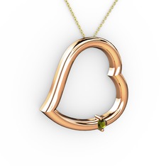 Kalpli Tektaş Kolye - Peridot 14 ayar rose altın kolye (40 cm altın rolo zincir) #ymmuad