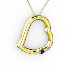 Kalpli Tektaş Kolye - Lab safir 18 ayar altın kolye (40 cm gümüş rolo zincir) #zw6dtf