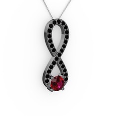 Rodolit garnet ve siyah zirkon 925 ayar siyah rodyum kaplama gümüş kolye (40 cm gümüş rolo zincir)