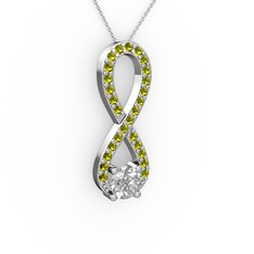 Beyaz zirkon ve peridot 14 ayar beyaz altın kolye (40 cm beyaz altın rolo zincir)
