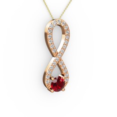 Tektaş Sonsuzluk Kolye - Garnet ve pırlanta 8 ayar rose altın kolye (0.2376 karat, 40 cm altın rolo zincir) #1087g2m