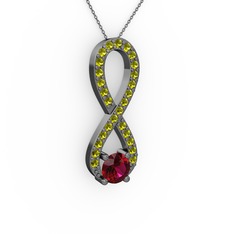 Tektaş Sonsuzluk Kolye - Rodolit garnet ve peridot 925 ayar siyah rodyum kaplama gümüş kolye (40 cm gümüş rolo zincir) #12h3ij2