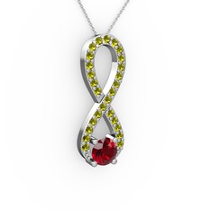 Tektaş Sonsuzluk Kolye - Garnet ve peridot 18 ayar beyaz altın kolye (40 cm gümüş rolo zincir) #139nr04