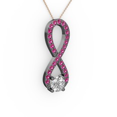 Tektaş Sonsuzluk Kolye - Swarovski ve rodolit garnet 925 ayar siyah rodyum kaplama gümüş kolye (40 cm rose altın rolo zincir) #145vpy5
