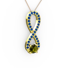 Tektaş Sonsuzluk Kolye - Peridot ve lab safir 925 ayar altın kaplama gümüş kolye (40 cm rose altın rolo zincir) #14kosh7