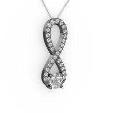 Tektaş Sonsuzluk Kolye - Pırlanta ve swarovski 925 ayar siyah rodyum kaplama gümüş kolye (0.24 karat, 40 cm beyaz altın rolo zincir) #14tx2vx