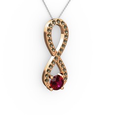 Tektaş Sonsuzluk Kolye - Rodolit garnet ve dumanlı kuvars 18 ayar rose altın kolye (40 cm beyaz altın rolo zincir) #1522693