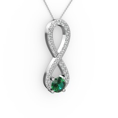 Tektaş Sonsuzluk Kolye - Yeşil kuvars ve swarovski 14 ayar beyaz altın kolye (40 cm gümüş rolo zincir) #15n9wd0
