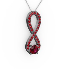 Tektaş Sonsuzluk Kolye - Rodolit garnet ve garnet 925 ayar siyah rodyum kaplama gümüş kolye (40 cm gümüş rolo zincir) #15v2u5w