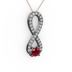 Tektaş Sonsuzluk Kolye - Garnet ve swarovski 925 ayar siyah rodyum kaplama gümüş kolye (40 cm rose altın rolo zincir) #162p2hi