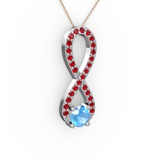 Akuamarin ve garnet 8 ayar beyaz altın kolye (40 cm gümüş rolo zincir)