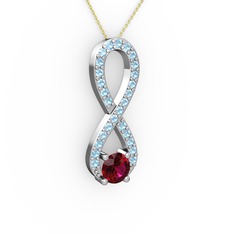 Rodolit garnet ve akuamarin 8 ayar beyaz altın kolye (40 cm altın rolo zincir)