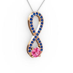Tektaş Sonsuzluk Kolye - Pembe kuvars ve lab safir 14 ayar rose altın kolye (40 cm beyaz altın rolo zincir) #171x058