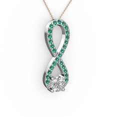 Swarovski ve yeşil kuvars 14 ayar beyaz altın kolye (40 cm rose altın rolo zincir)