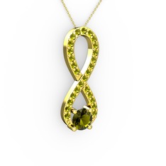 Tektaş Sonsuzluk Kolye - Peridot 18 ayar altın kolye (40 cm altın rolo zincir) #17uzuql