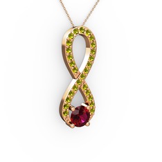 Tektaş Sonsuzluk Kolye - Rodolit garnet ve peridot 18 ayar rose altın kolye (40 cm rose altın rolo zincir) #18dxa3v